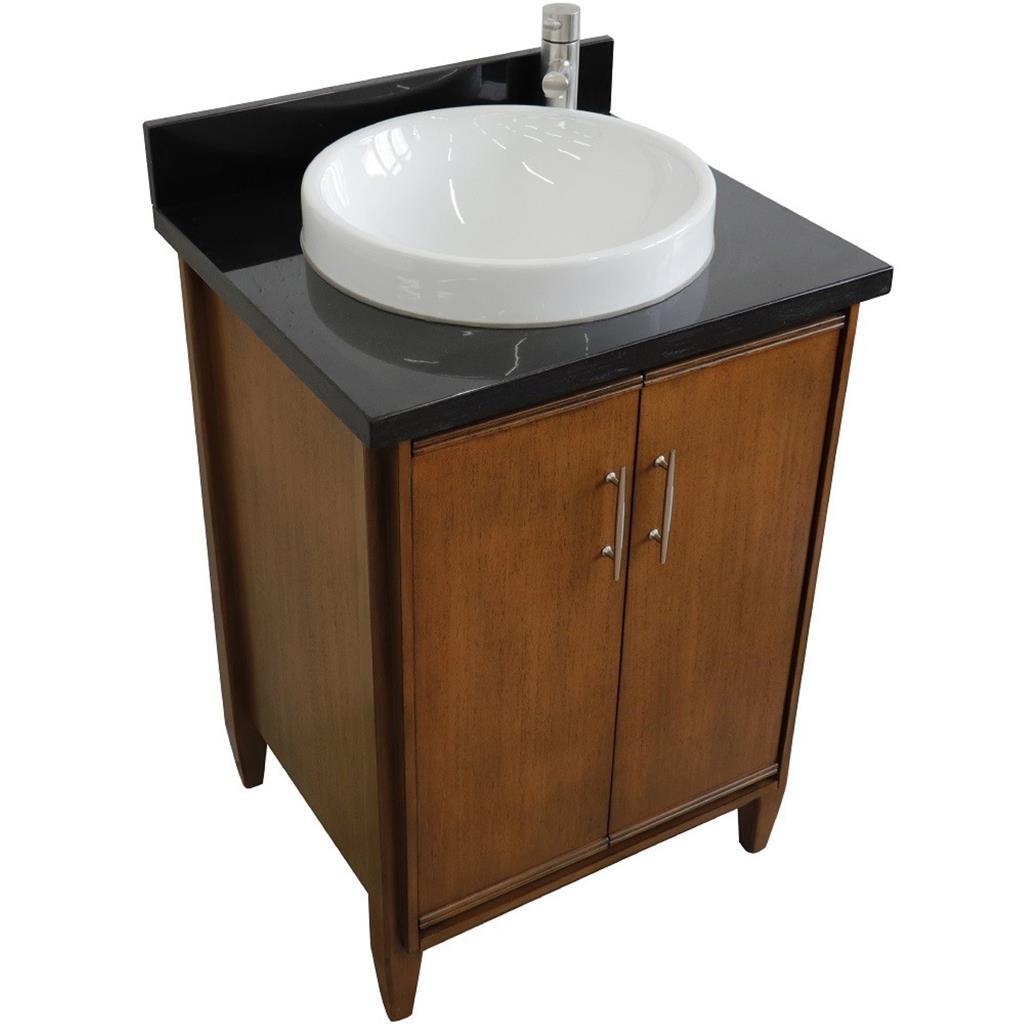 Bellaterra MCM 25" Single Vanity, Walnut, Black Galaxy Granite Top/Round Sink