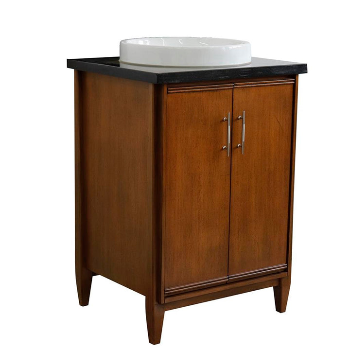 Bellaterra MCM 25" Single Vanity, Walnut, Black Galaxy Granite Top/Round Sink