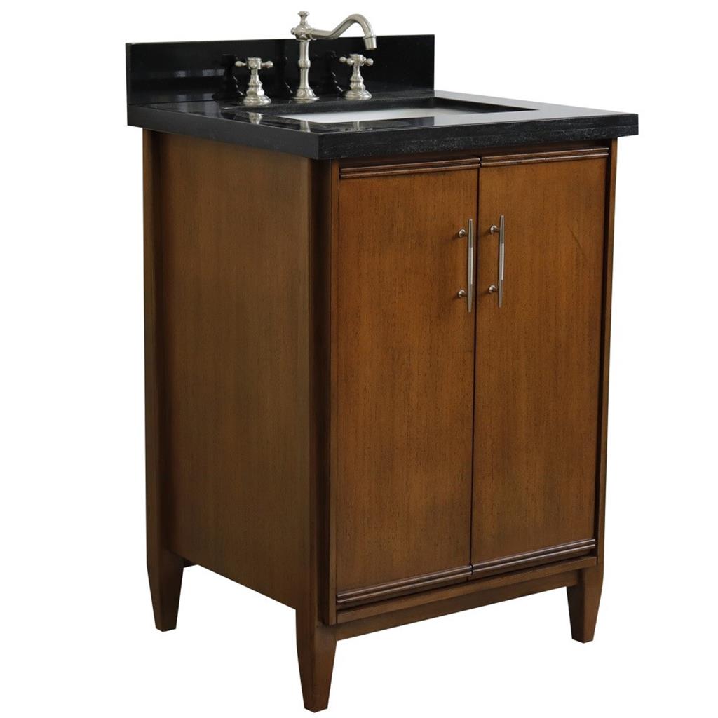 Bellaterra MCM 25" Single Vanity, Walnut, Black Galaxy Granite Top/Rectangle Sink