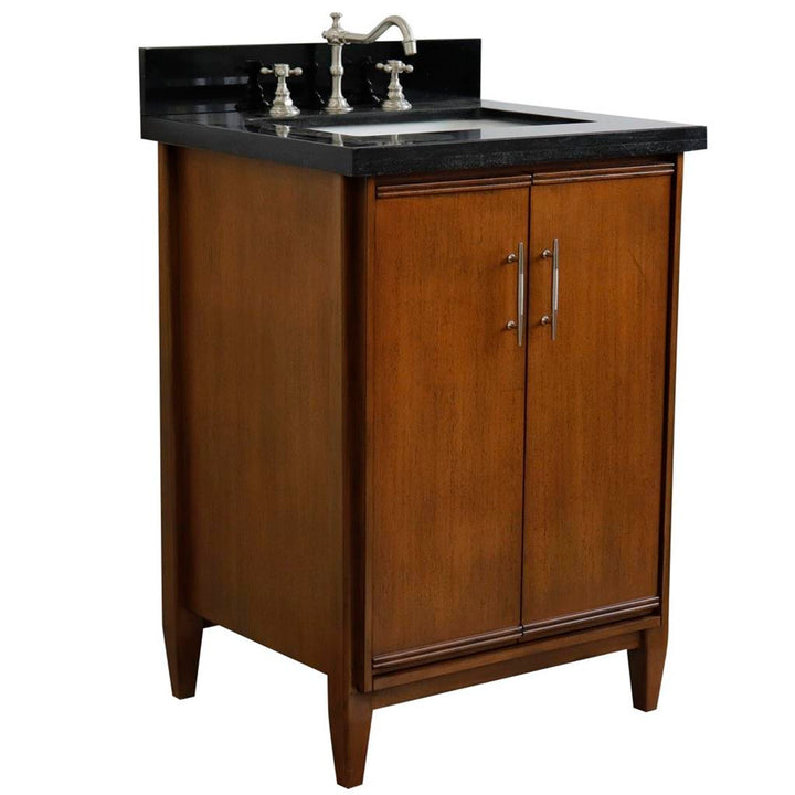 Bellaterra MCM 25" Single Vanity, Walnut, Black Galaxy Granite Top/Rectangle Sink