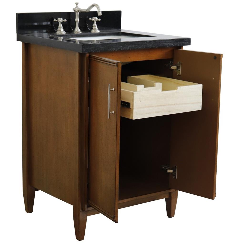 Bellaterra MCM 25" Single Vanity, Walnut, Black Galaxy Granite Top/Rectangle Sink