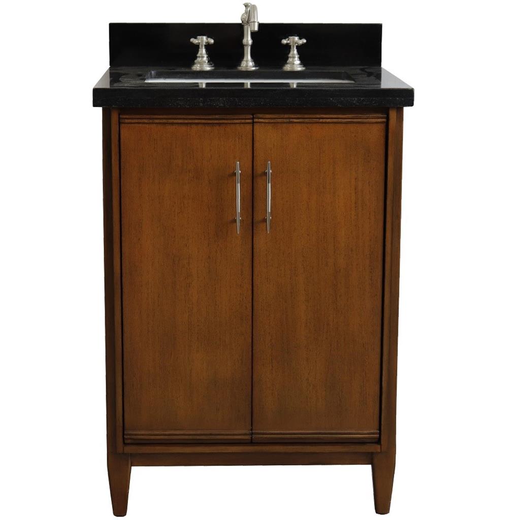 Bellaterra MCM 25" Single Vanity, Walnut, Black Galaxy Granite Top/Rectangle Sink