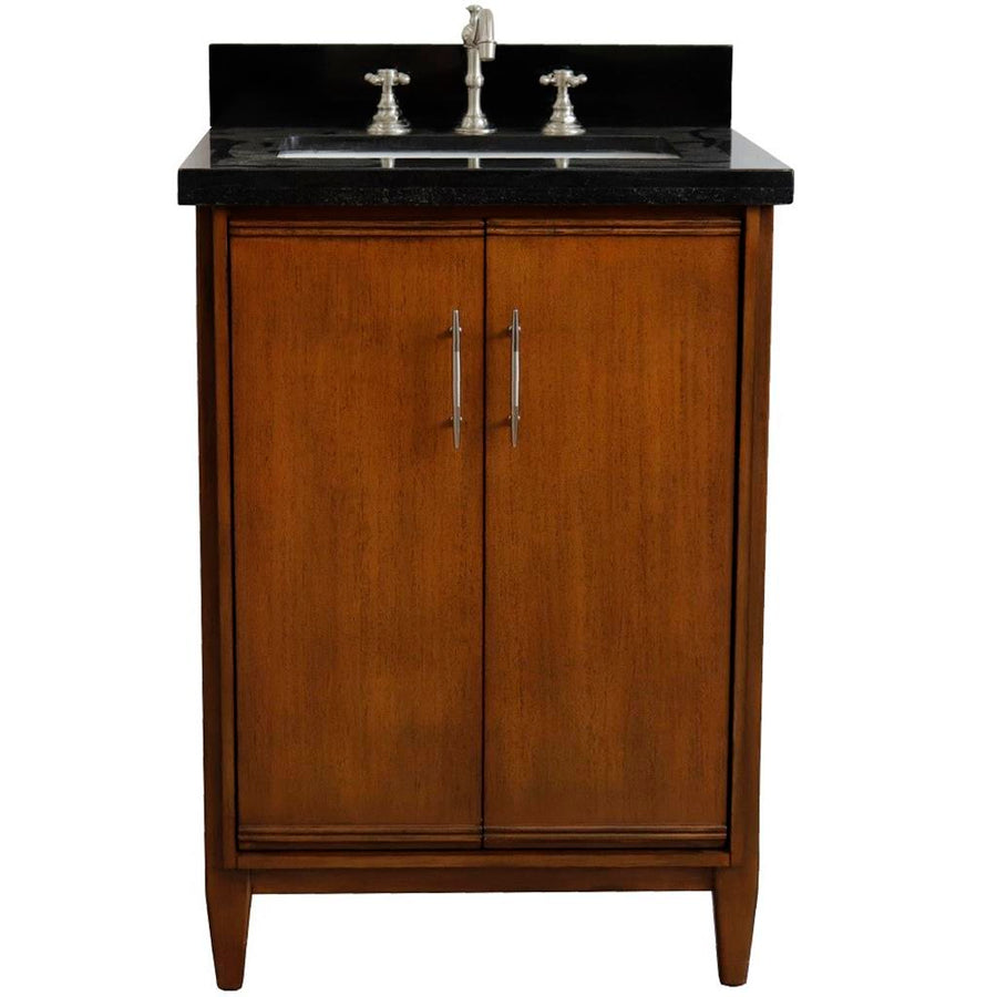 Bellaterra MCM 25" Single Vanity, Walnut, Black Galaxy Granite Top/Rectangle Sink