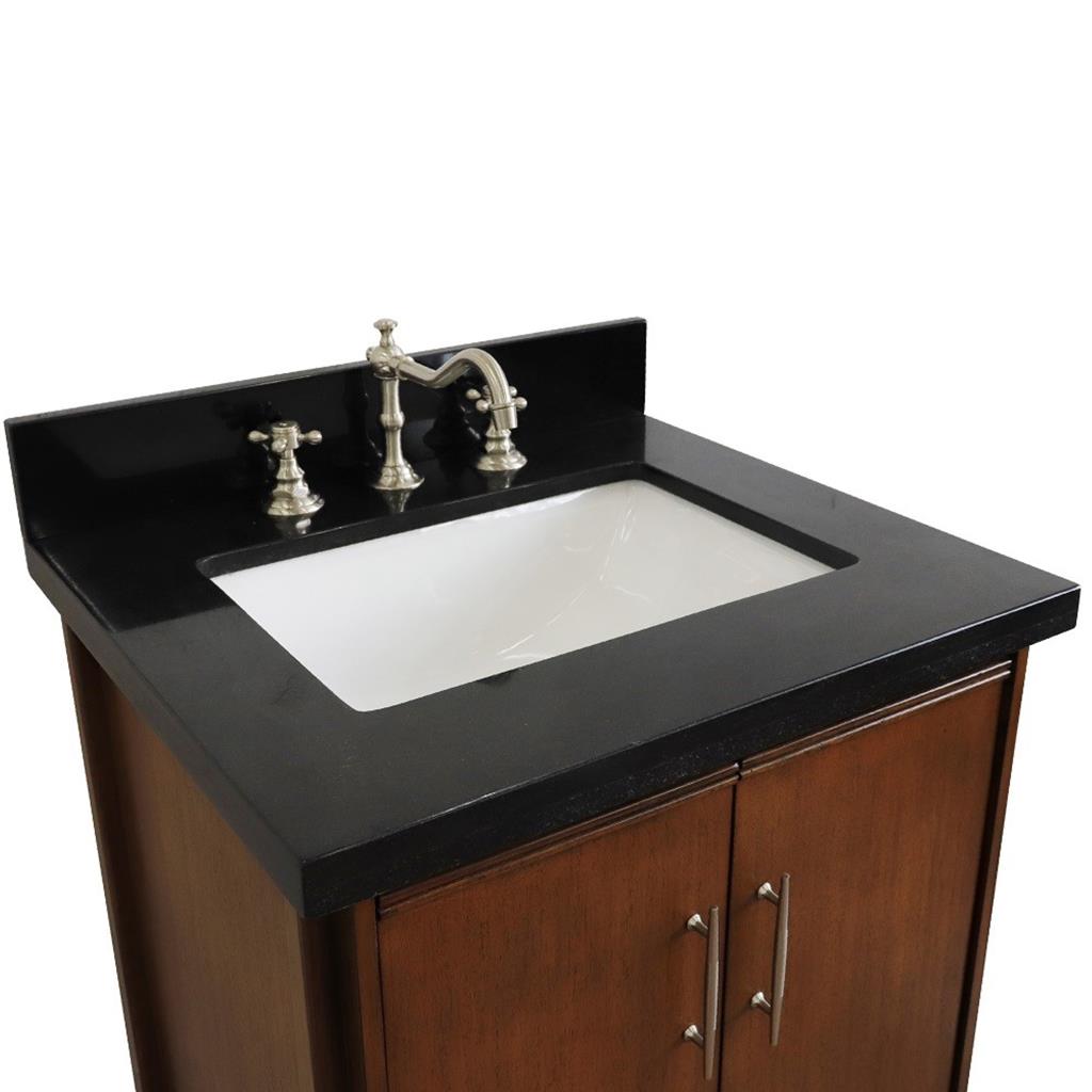 Bellaterra MCM 25" Single Vanity, Walnut, Black Galaxy Granite Top/Rectangle Sink