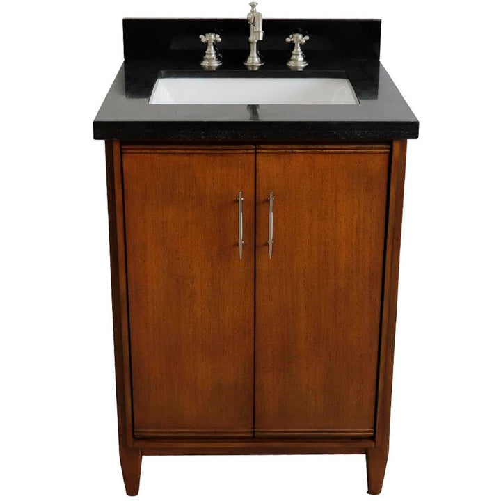 Bellaterra MCM 25" Single Vanity, Walnut, Black Galaxy Granite Top/Rectangle Sink