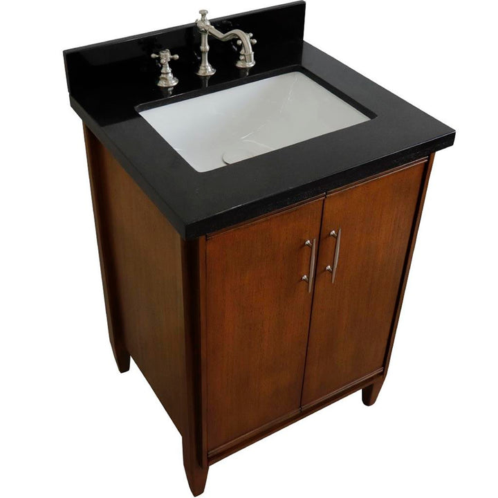 Bellaterra MCM 25" Single Vanity, Walnut, Black Galaxy Granite Top/Rectangle Sink