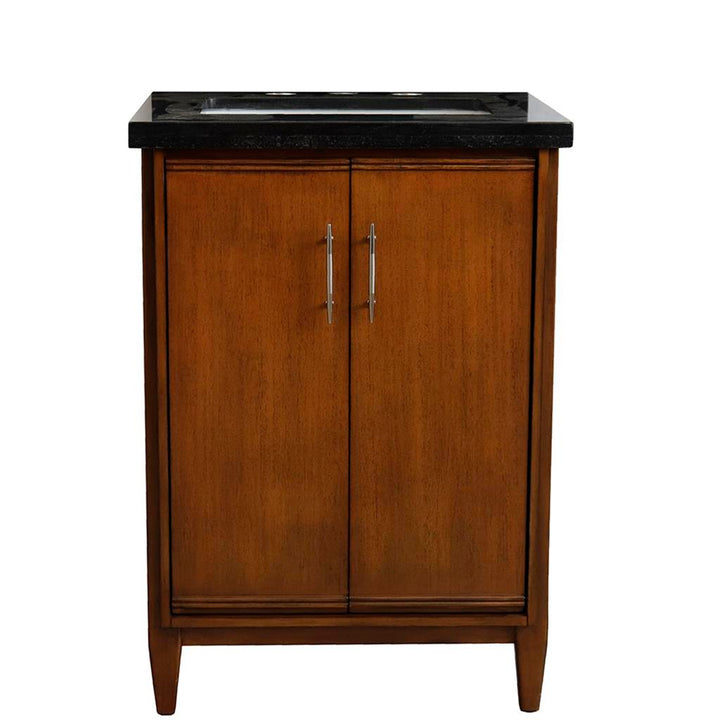 Bellaterra MCM 25" Single Vanity, Walnut, Black Galaxy Granite Top/Rectangle Sink