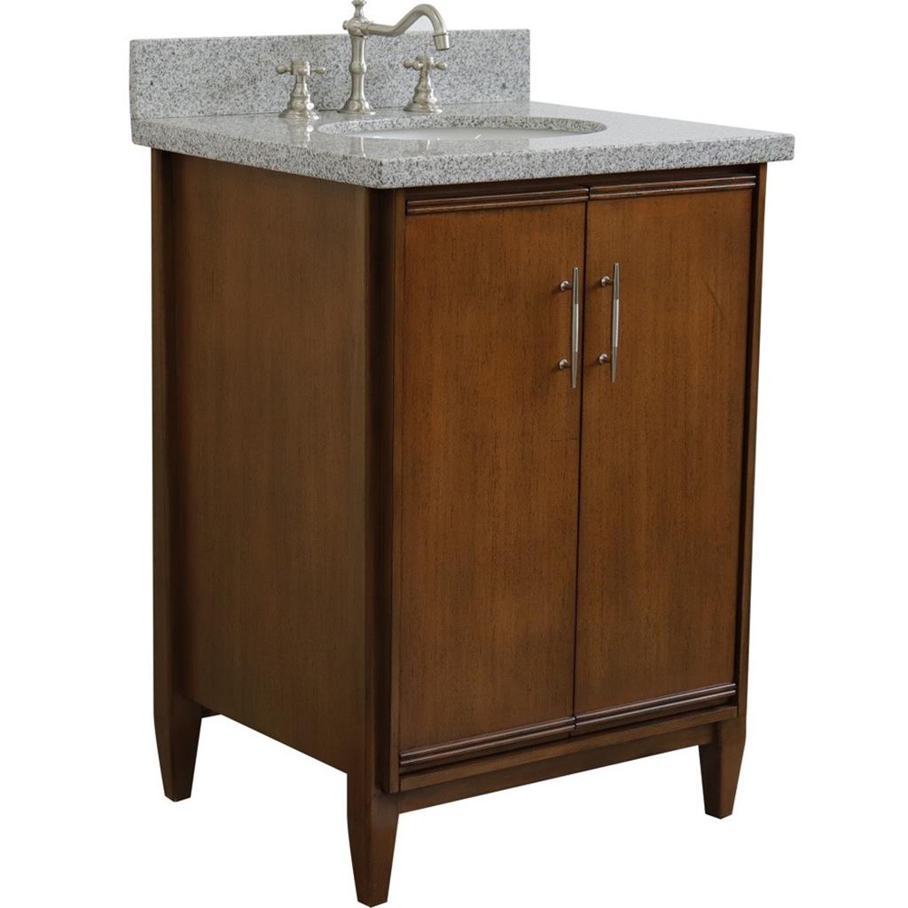 Bellaterra MCM 25" Single Vanity, Walnut, Gray Granite Top/Oval Sink