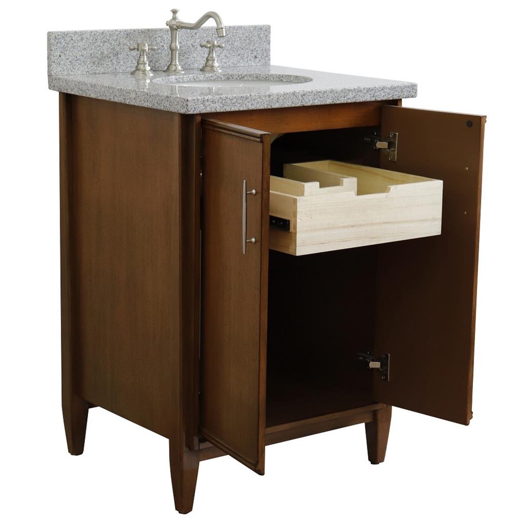 Bellaterra MCM 25" Single Vanity, Walnut, Gray Granite Top/Oval Sink