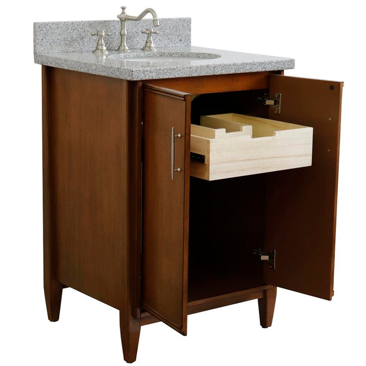 Bellaterra MCM 25" Single Vanity, Walnut, Gray Granite Top/Oval Sink