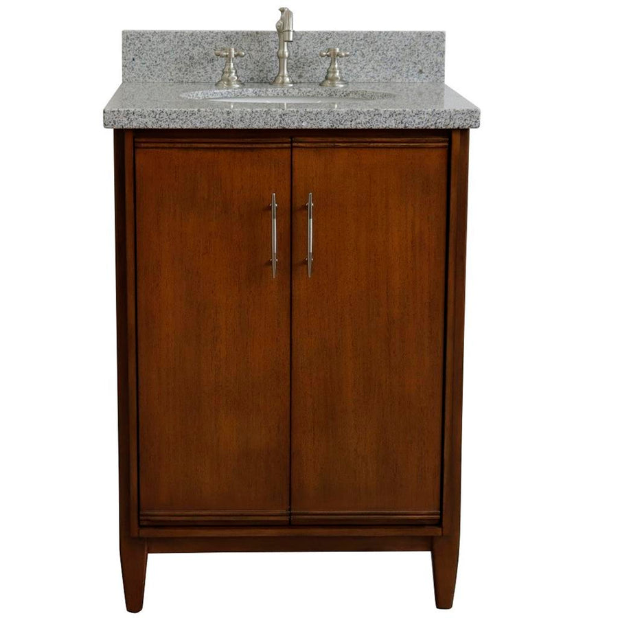 Bellaterra MCM 25" Single Vanity, Walnut, Gray Granite Top/Oval Sink