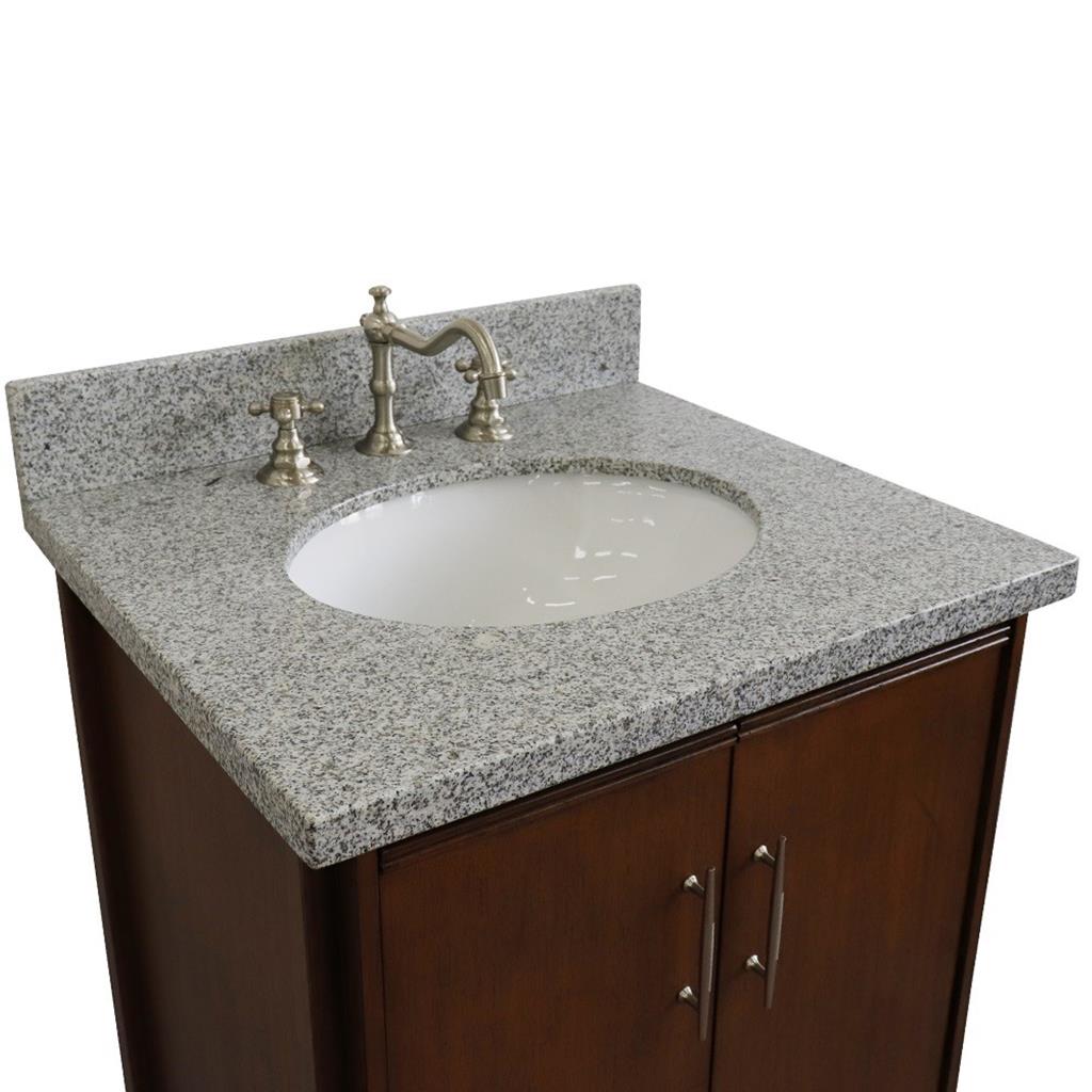 Bellaterra MCM 25" Single Vanity, Walnut, Gray Granite Top/Oval Sink