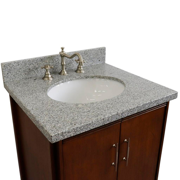 Bellaterra MCM 25" Single Vanity, Walnut, Gray Granite Top/Oval Sink