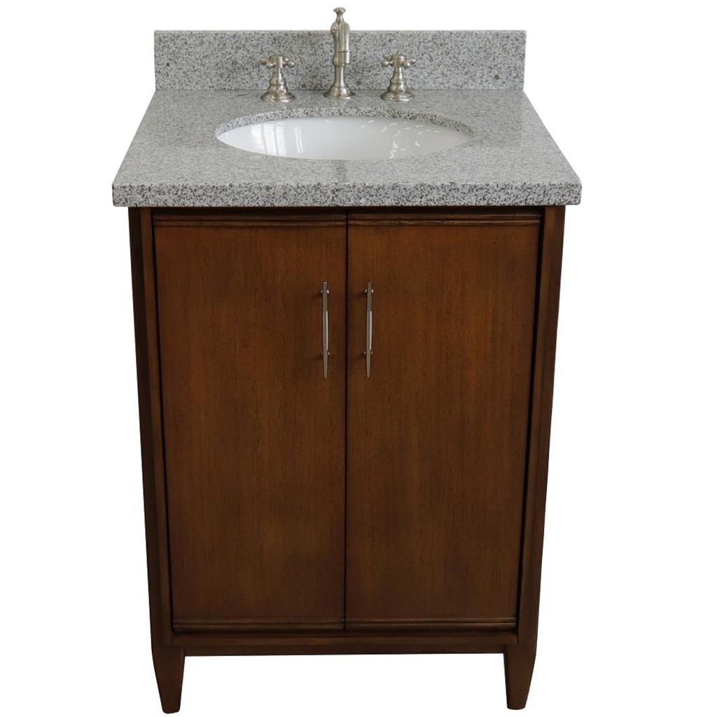 Bellaterra MCM 25" Single Vanity, Walnut, Gray Granite Top/Oval Sink