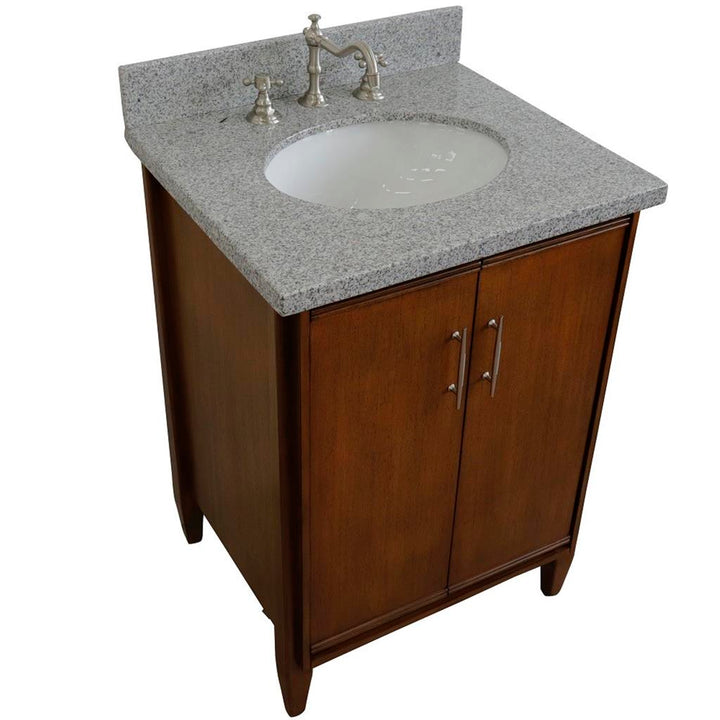 Bellaterra MCM 25" Single Vanity, Walnut, Gray Granite Top/Oval Sink