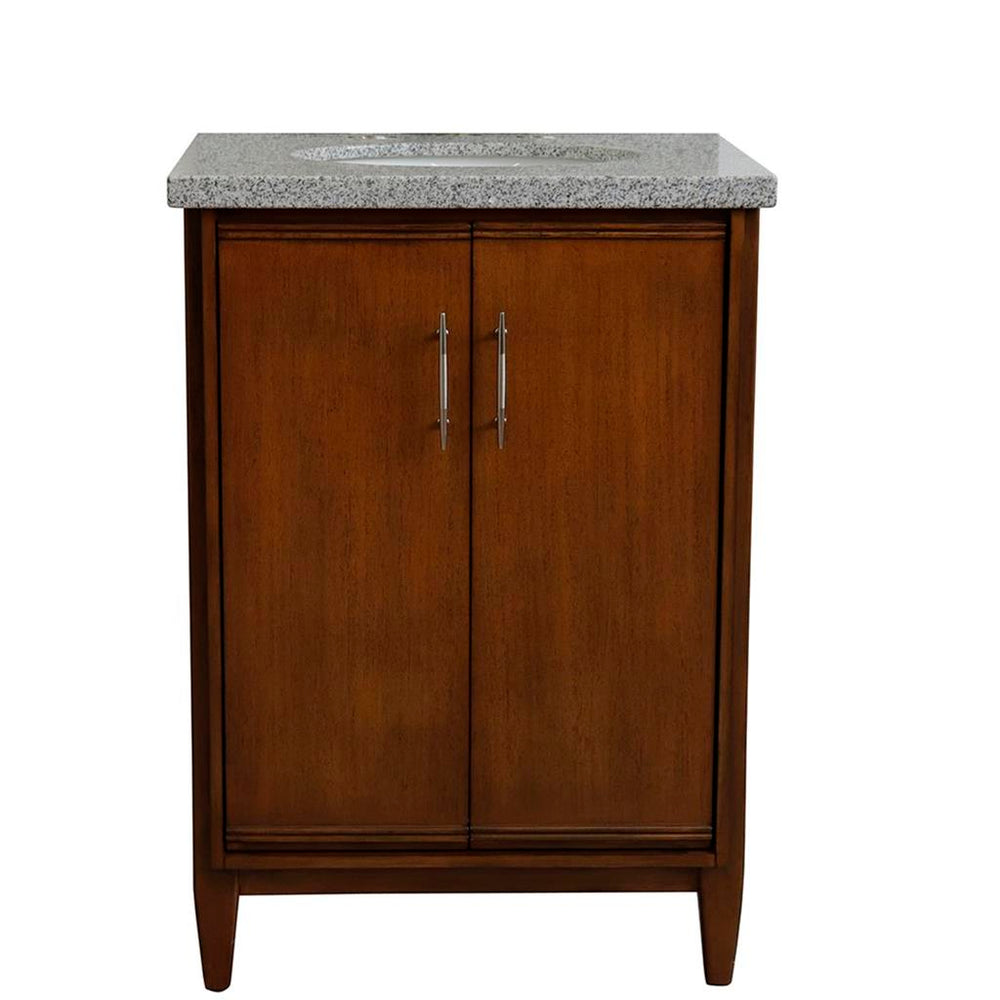 Bellaterra MCM 25" Single Vanity, Walnut, Gray Granite Top/Oval Sink