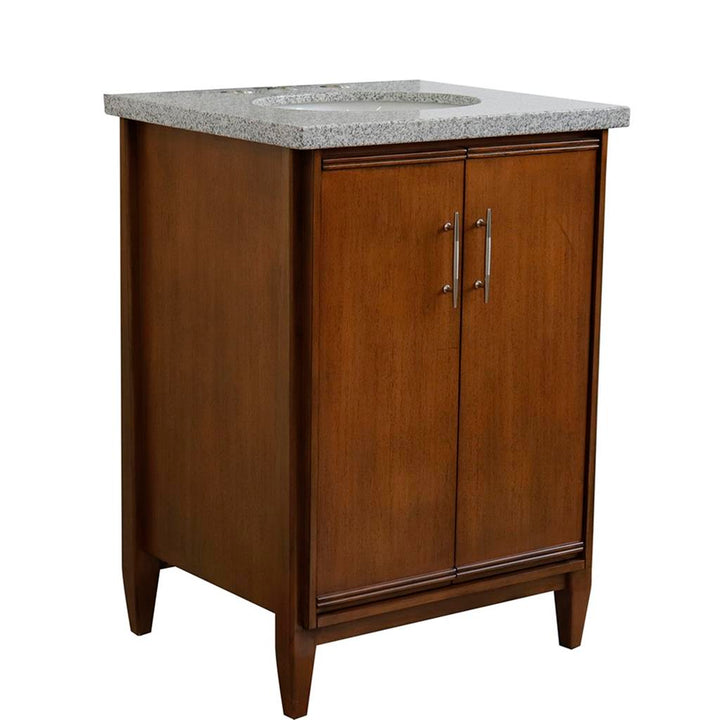 Bellaterra MCM 25" Single Vanity, Walnut, Gray Granite Top/Oval Sink