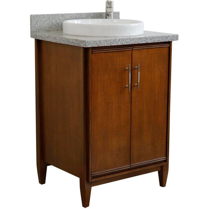 Bellaterra MCM 25" Single Vanity, Walnut, Gray Granite Top/Round Sink