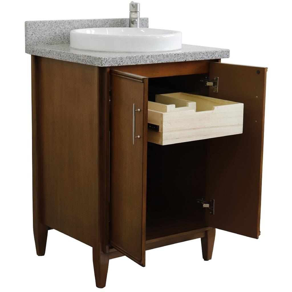 Bellaterra MCM 25" Single Vanity, Walnut, Gray Granite Top/Round Sink