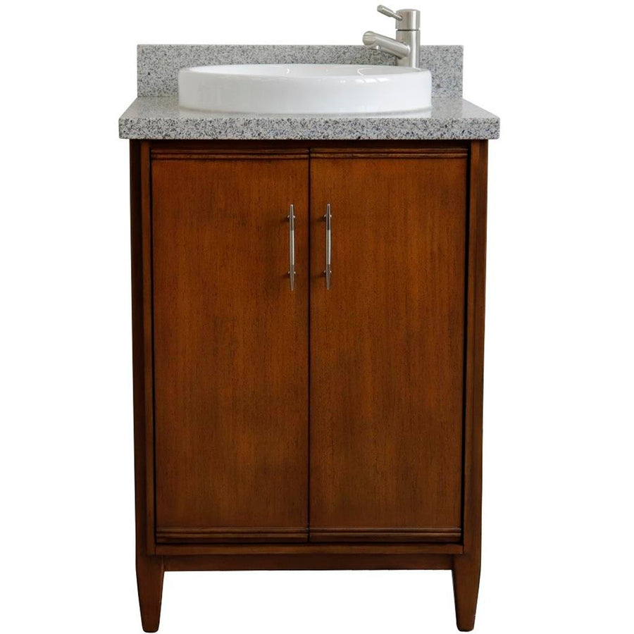 Bellaterra MCM 25" Single Vanity, Walnut, Gray Granite Top/Round Sink