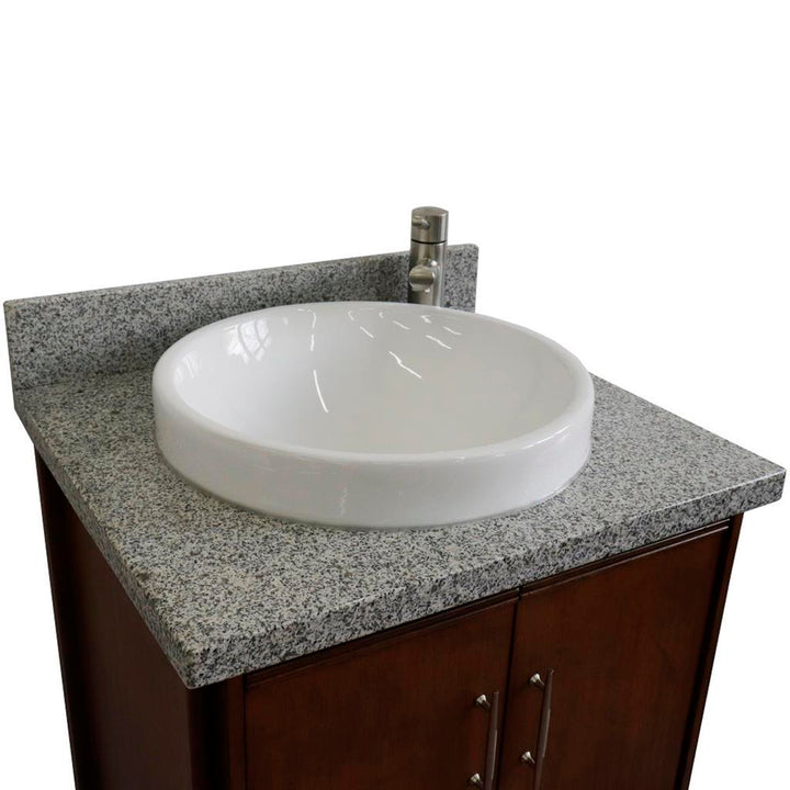 Bellaterra MCM 25" Single Vanity, Walnut, Gray Granite Top/Round Sink