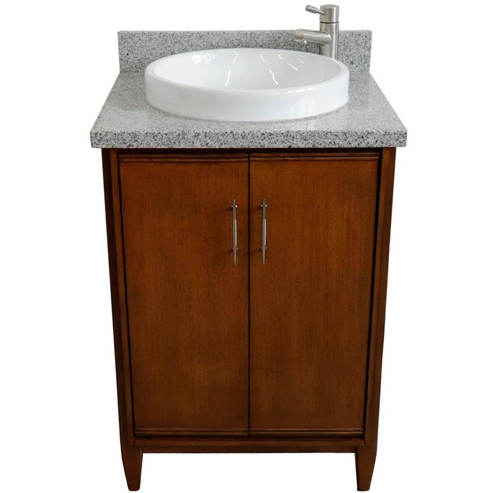 Bellaterra MCM 25" Single Vanity, Walnut, Gray Granite Top/Round Sink