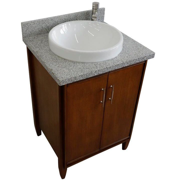 Bellaterra MCM 25" Single Vanity, Walnut, Gray Granite Top/Round Sink