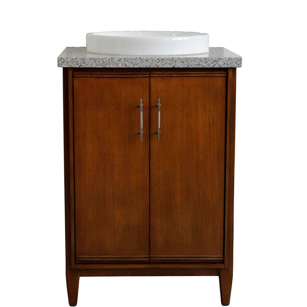 Bellaterra MCM 25" Single Vanity, Walnut, Gray Granite Top/Round Sink