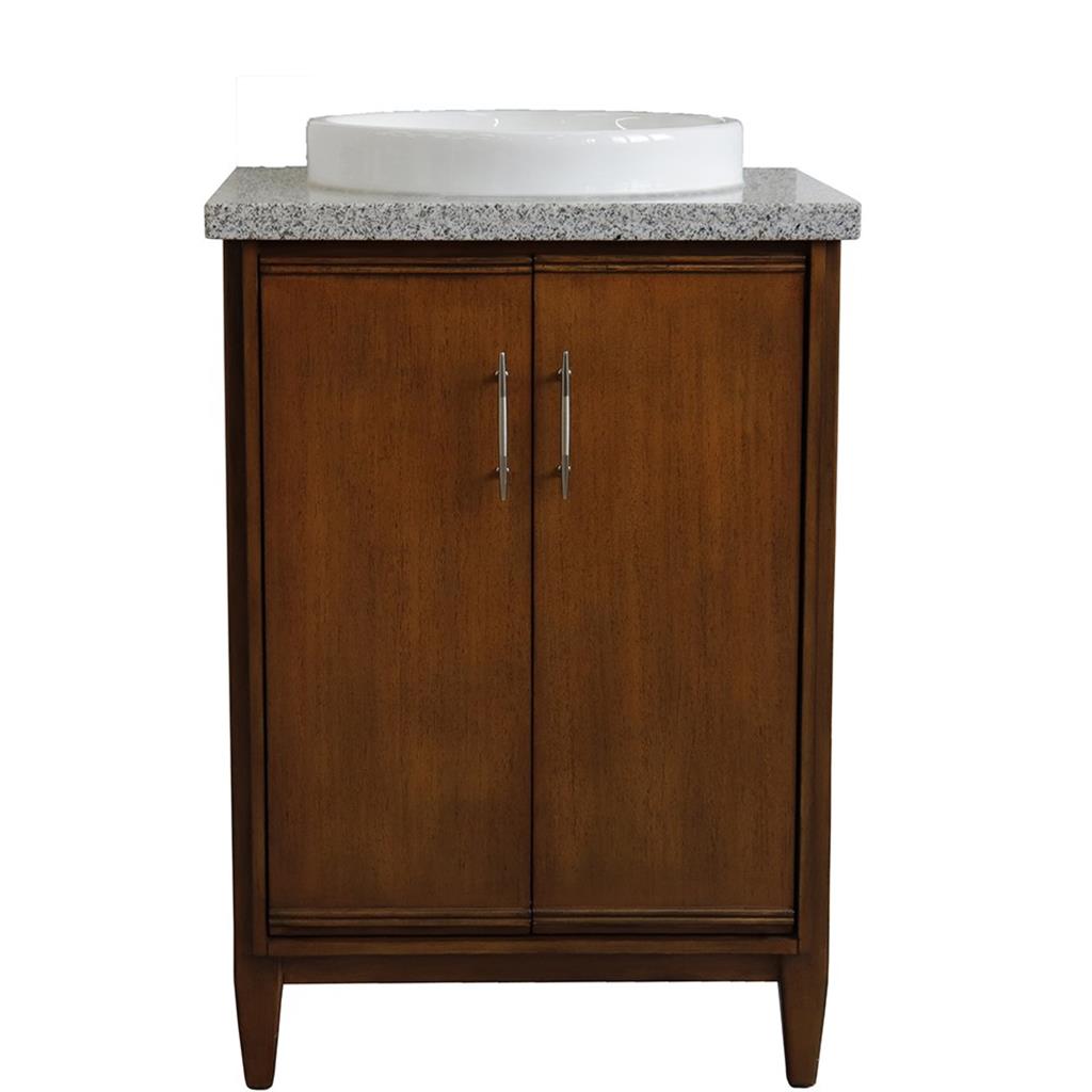 Bellaterra MCM 25" Single Vanity, Walnut, Gray Granite Top/Round Sink