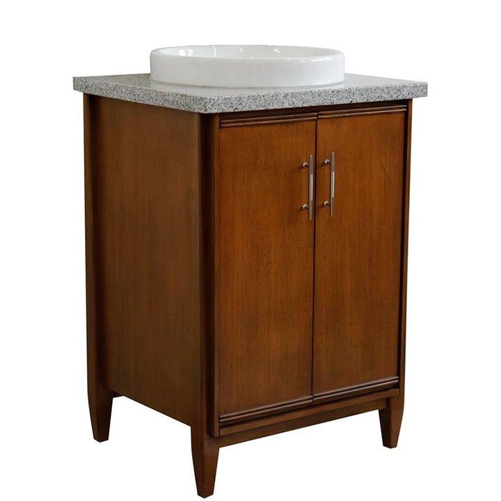 Bellaterra MCM 25" Single Vanity, Walnut, Gray Granite Top/Round Sink