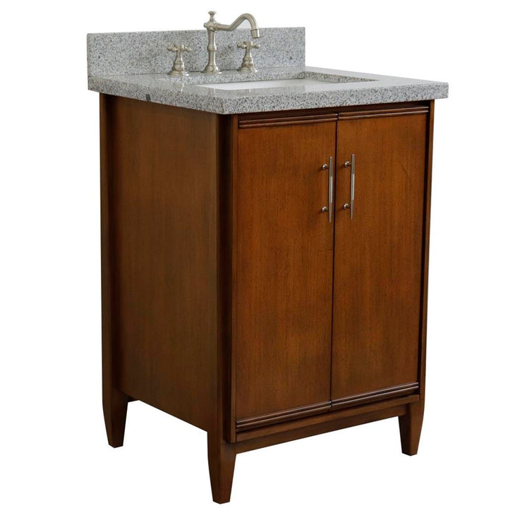 Bellaterra MCM 25" Single Vanity, Walnut, Gray Granite Top/Rectangle Sink