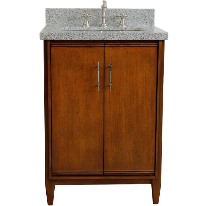 Bellaterra MCM 25" Single Vanity, Walnut, Gray Granite Top/Rectangle Sink