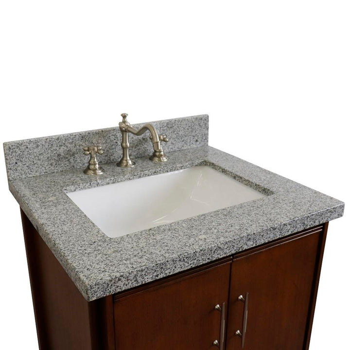 Bellaterra MCM 25" Single Vanity, Walnut, Gray Granite Top/Rectangle Sink