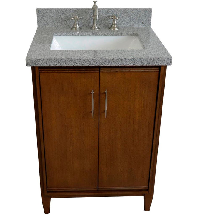 Bellaterra MCM 25" Single Vanity, Walnut, Gray Granite Top/Rectangle Sink