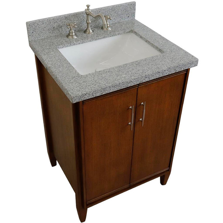 Bellaterra MCM 25" Single Vanity, Walnut, Gray Granite Top/Rectangle Sink