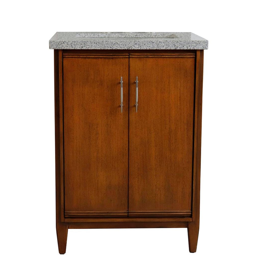 Bellaterra MCM 25" Single Vanity, Walnut, Gray Granite Top/Rectangle Sink