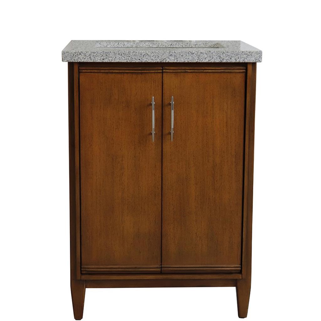 Bellaterra MCM 25" Single Vanity, Walnut, Gray Granite Top/Rectangle Sink