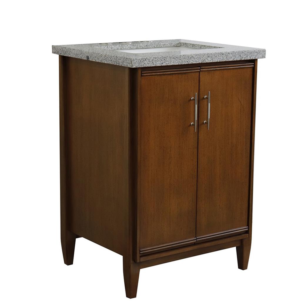 Bellaterra MCM 25" Single Vanity, Walnut, Gray Granite Top/Rectangle Sink