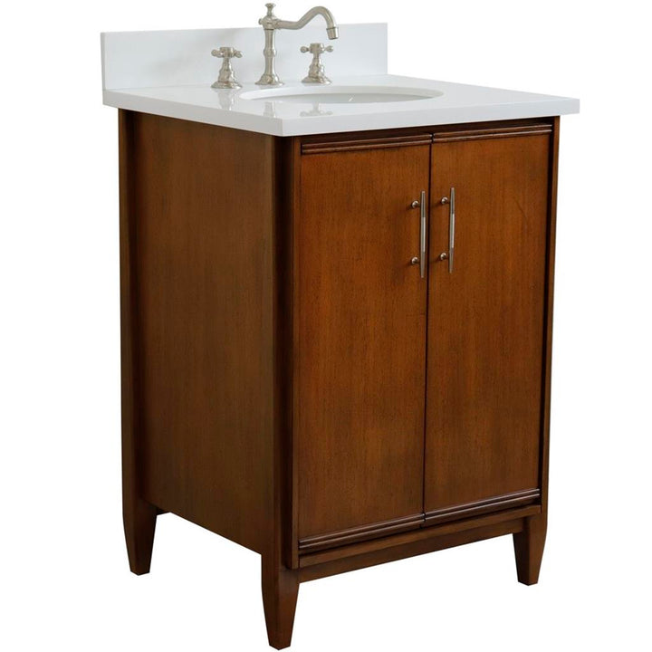 Bellaterra MCM 25" Single Vanity, Walnut, White Quartz Top/Oval Sink