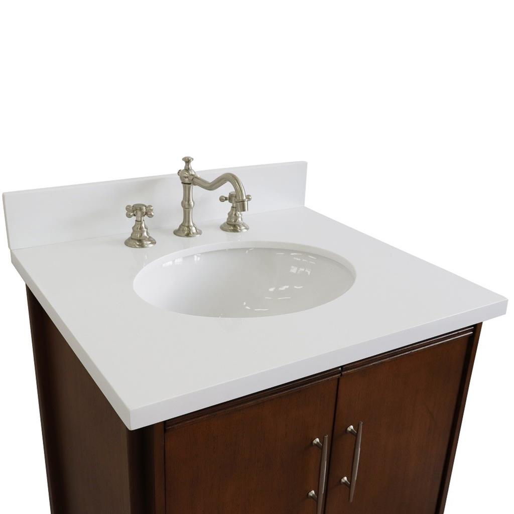 Bellaterra MCM 25" Single Vanity, Walnut, White Quartz Top/Oval Sink