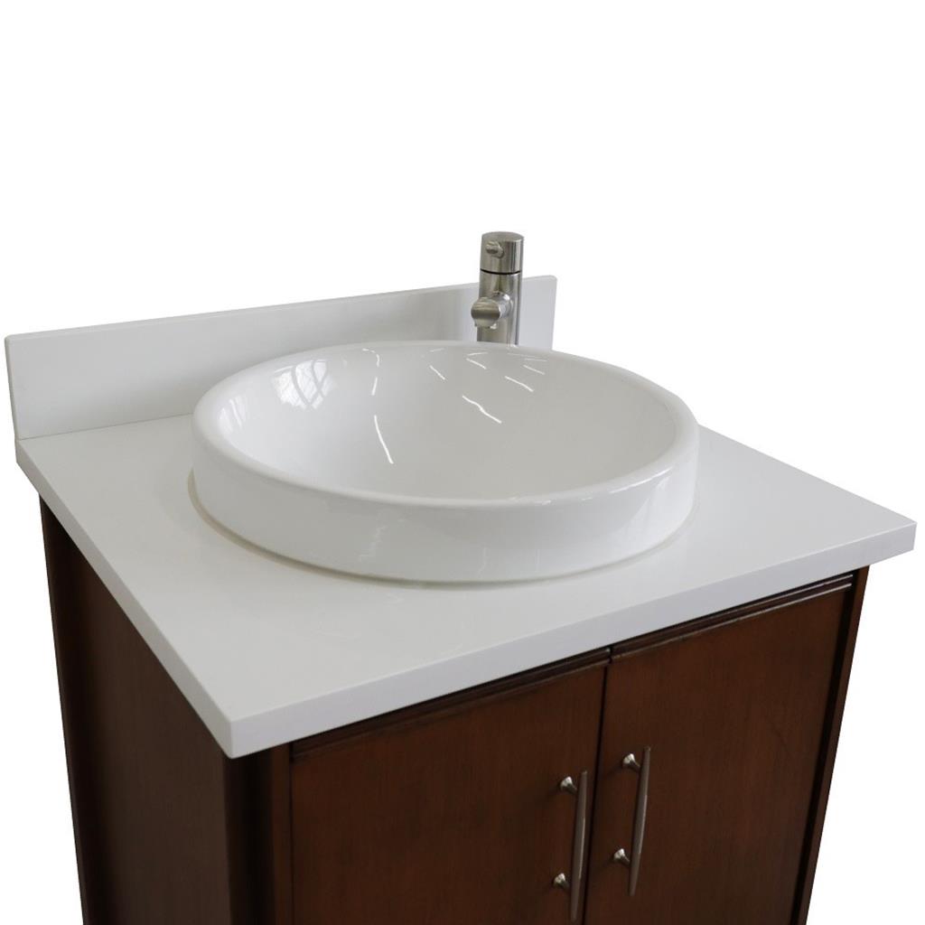 Bellaterra MCM 25" Single Vanity, Walnut, White Quartz Top/Round Sink