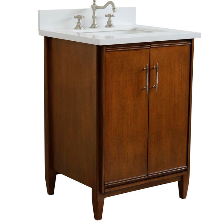 Bellaterra MCM 25" Single Vanity, Walnut, White Quartz Top/Rectangle Sink