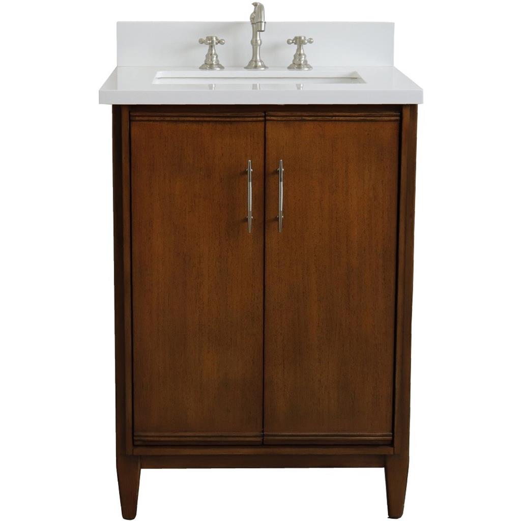 Bellaterra MCM 25" Single Vanity, Walnut, White Quartz Top/Rectangle Sink