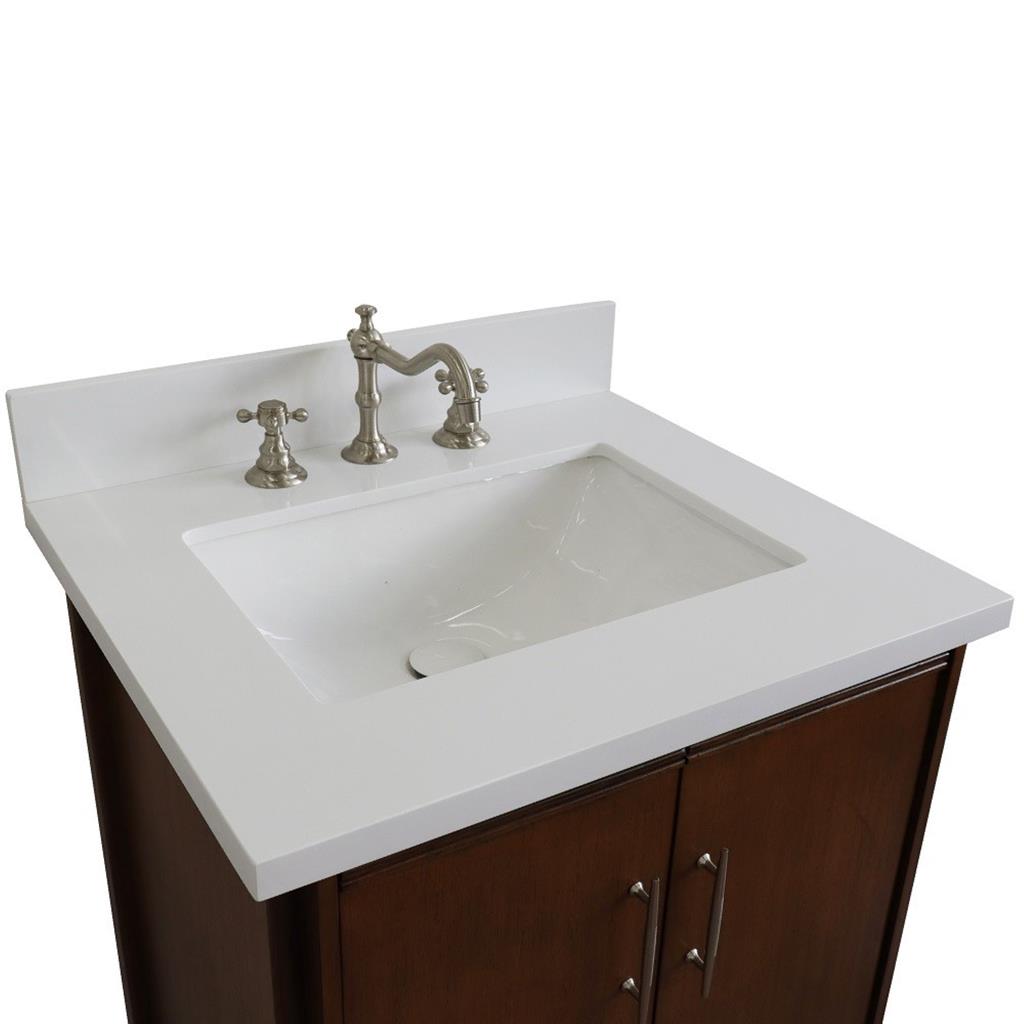 Bellaterra MCM 25" Single Vanity, Walnut, White Quartz Top/Rectangle Sink