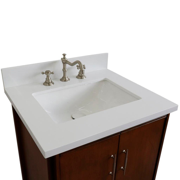 Bellaterra MCM 25" Single Vanity, Walnut, White Quartz Top/Rectangle Sink