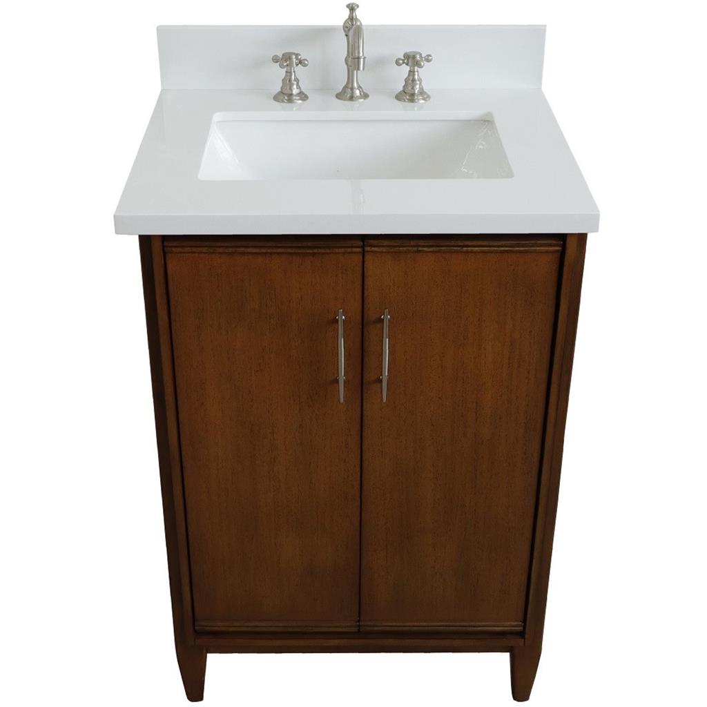 Bellaterra MCM 25" Single Vanity, Walnut, White Quartz Top/Rectangle Sink