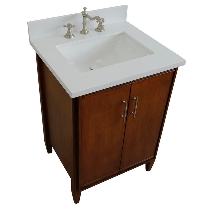 Bellaterra MCM 25" Single Vanity, Walnut, White Quartz Top/Rectangle Sink