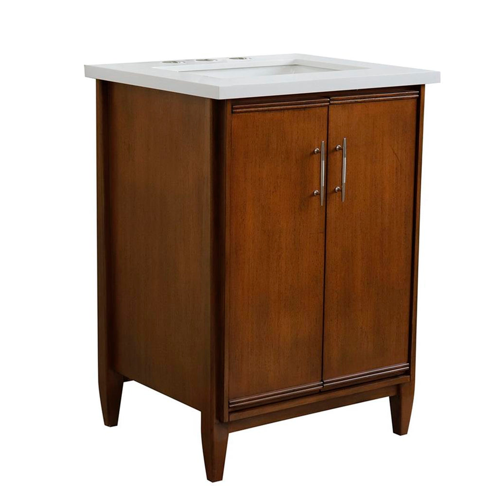 Bellaterra MCM 25" Single Vanity, Walnut, White Quartz Top/Rectangle Sink