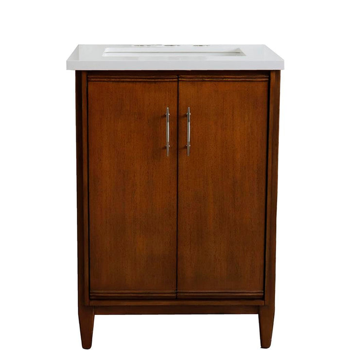 Bellaterra MCM 25" Single Vanity, Walnut, White Quartz Top/Rectangle Sink