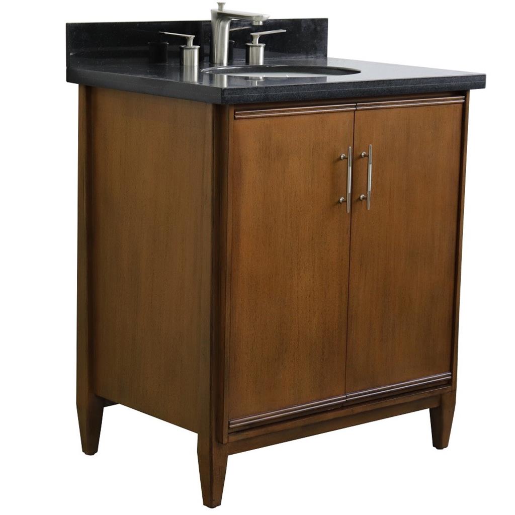 Bellaterra MCM 31" Single Vanity, Walnut, Black Galaxy Granite Top/Oval Sink